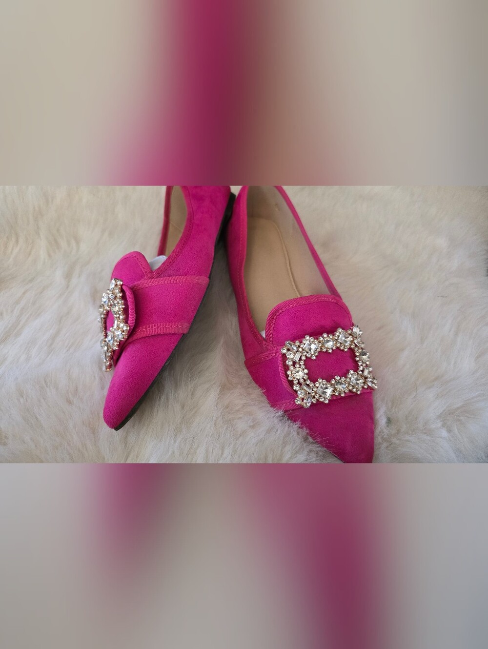Fuchsia Pointed Toe Embellished Flats